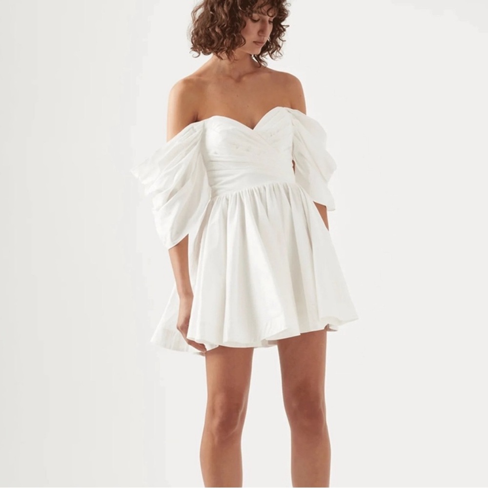 Aje zorina off the shoulder linen blend mini dress in ivory